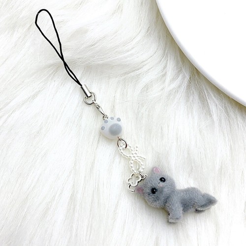 Cartoon Flocking Cat Mobile Phone Lanyard Cute Cat Phone Chain Keychain Pendant - 第 6/11 張圖片