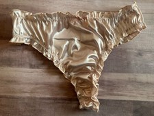 Bright Gold Satin Shiny Ruffle Stretchy Thong Panties Sz Med