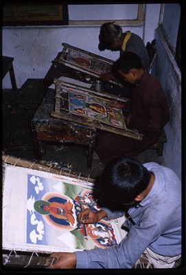 Studying Art of Religious Painting,Buddhism,Sikkim,India,A Tour of Lost Kingdom