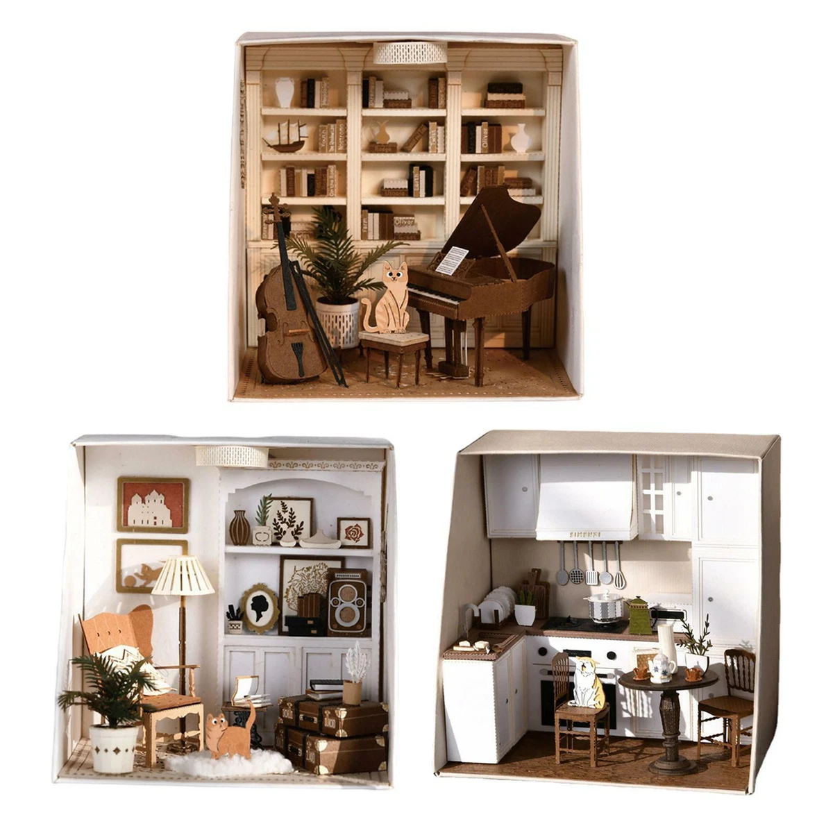 DIY Dollhouse Miniature with LED Light Furniture Set Mini House Set Paper art