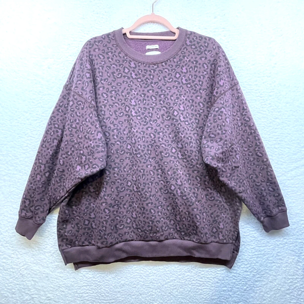American Eagle Sweatshirt Women Small Purple Leopard Ahh Mazingly Soft Crew