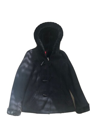Esprit Black Fully Lined  Hooded Faux Fur Jacket Coat Medium Great Condition