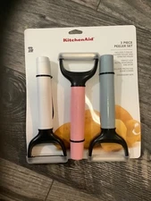 Kitchenaid 3 piece serrated julienne y peeler set pink white gray new