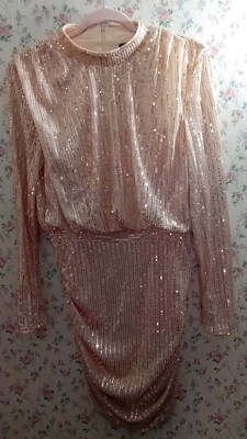 Shein Womens Gold Sequin Long Sleeve Party Dress Size Small