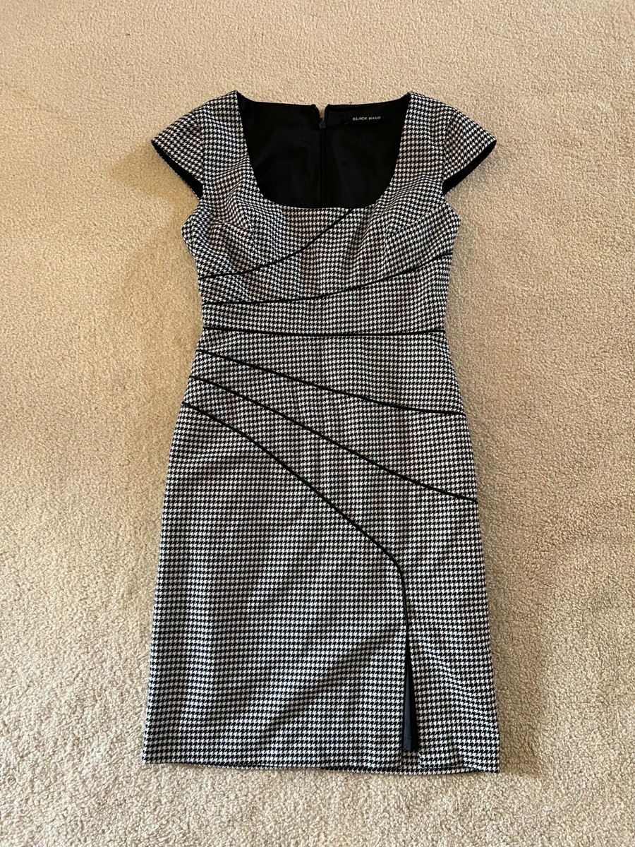 Black Halo Houndstooth black and white Print Dress 6 | eBay