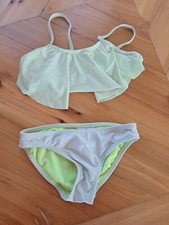 Girls Swim Suit Small Green Bikini 2-piece Ruffle Top