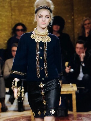 Chanel VINTAGE 11A Paris-Byzance NEW BLACK GOLD GRIPOIX button SKIRT FR36-38$7K