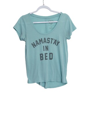 Forever 21 Namastay In Bed Graphic Teal T-Shirt By Live Love Dream Size M Lightw