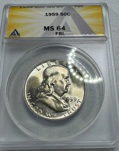 1959  Franklin US Half Dollar,   MS64 by ANACS,   FBL,   SUPERB looking coin!!!!