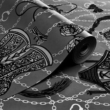 Exclusive Grey Boudoir Velvet Flock Wallpaper (J301)