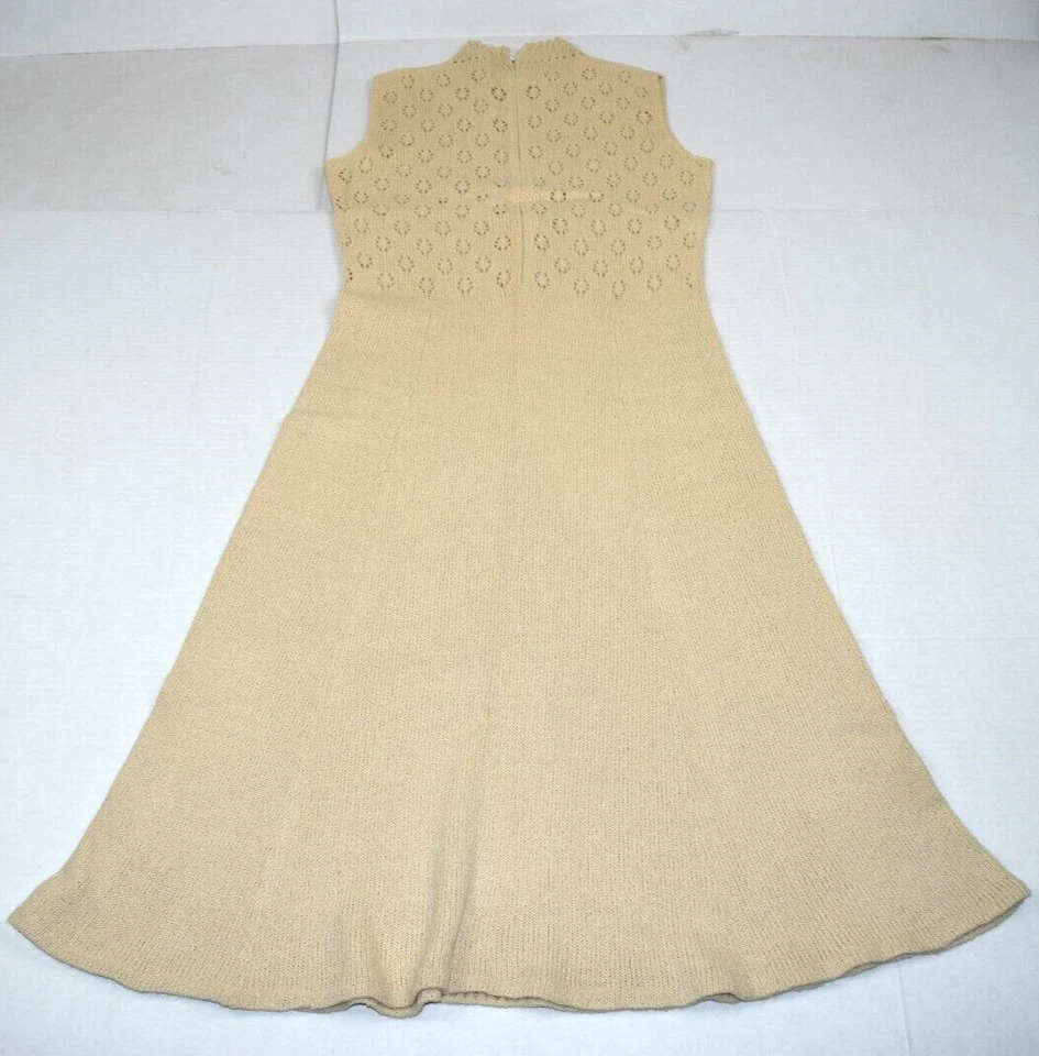 Vintage St John Knits Dress Sweater Set Size S/M 70s Creamy Beige Crocheted - Image 3 of 4