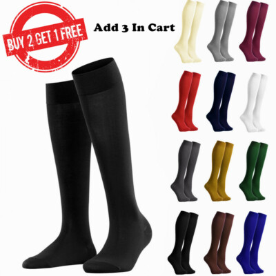Womens Knee High Plain Silky Stockings Trousers Dress Long Solid Socks Spandex