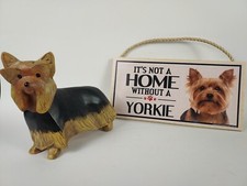 Yorkie Yorkshire Terrier Statuette And 5x10 In. Sign