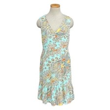 Nicole Miller Dress Women's 4 Blue Floral Paisley Sleeveless Ruffle Pockets Boho