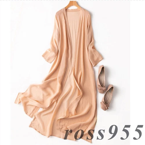  Seiden Cardigan dünn lang Oberteil Kimono Schal Mantel Sommer Strand Cover Up MM148 - Bild 2 von 40