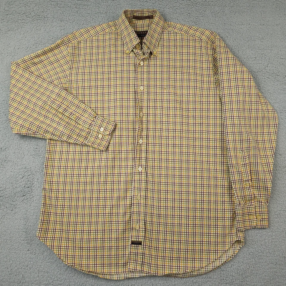 Camisa Robert Talbott Hombre Grande Amarilla Verde Púrpura Rejilla Cuadros Botones Carrera Foto 2 de 4