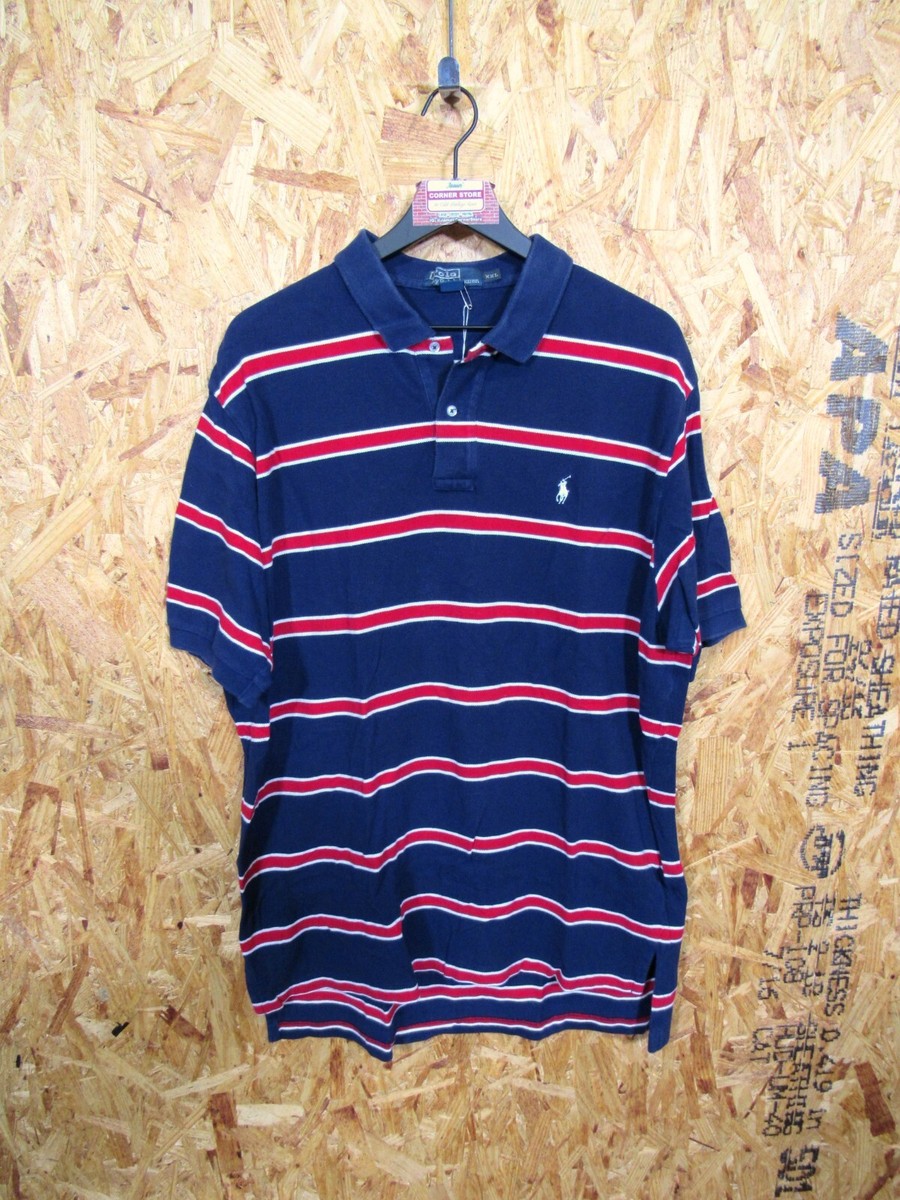 Vintage Polo Ralph Lauren Vertical Striped Polo Shirt Blue Red 2XL