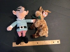 Lot Of 2 Vintage Christmas Plush Reindeer Tyco Rudy 2003,Elf On A Shelf Stuffins