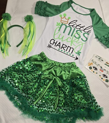 NEW 2T sequin Shamrock tutu Headband Ruff1e Shirt Tattoos St Patrick s Day