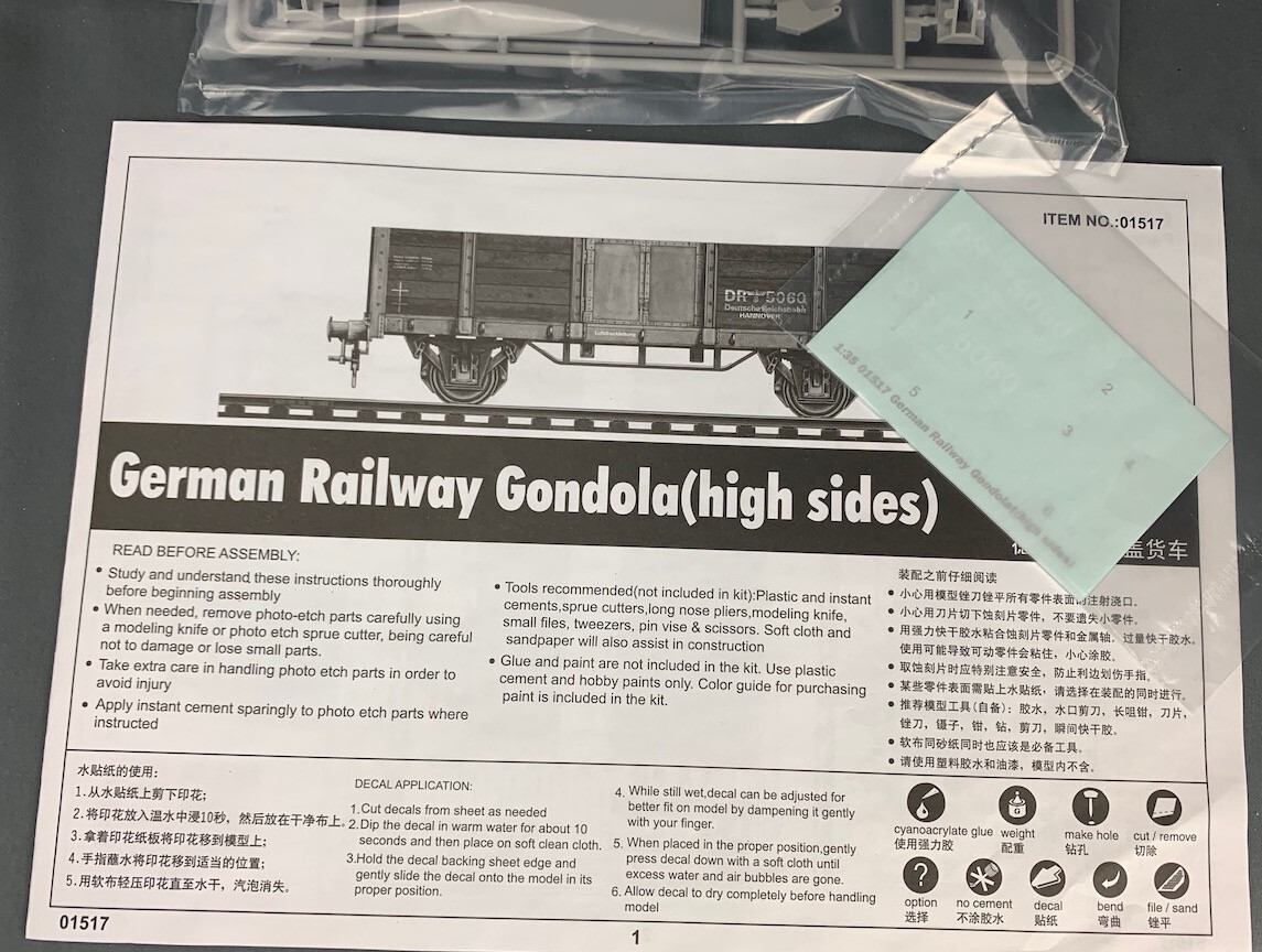 Trumpeter 01517 modèle Kit German Railway Gondola