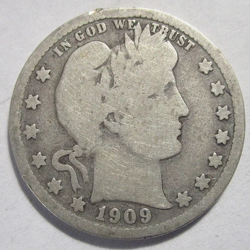 1909-d Barber Quarter VERY GOOD Denver Mint