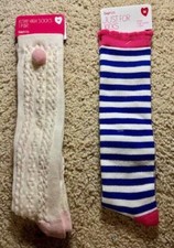 NWT Gap Kids Girl's 2 Knee High Socks Cream Blue Stripe Medium 8 9 Yrs Shoe 13-2
