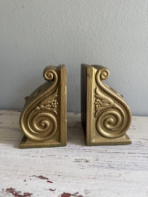 Vintage Corbel Style Scroll Plaster Faux Wood Bookends Doorstep Architectural 