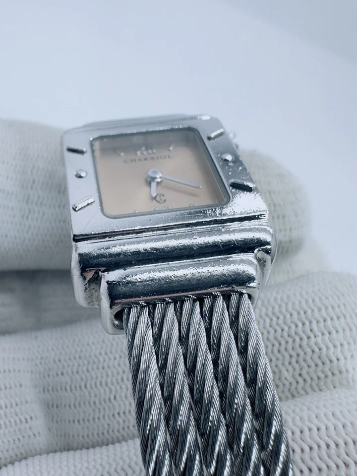 Reloj Philippe Charriol St. Tropez esfera melocotón plata esterlina y acero con cable brazalete Foto 4 de 4