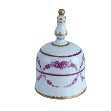 c1900 Carl Thieme Dresden Porcelain Dinner Bell with Hand Painted Puce Decoratio