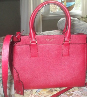 Kate Spade dark bright red tote satchel shoulder bag crossbody beautiful bag