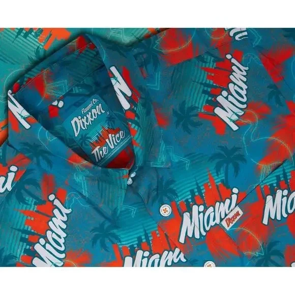 Dixxon Shirt Mens 3XL Blue Miami The Vice Button Up Party Blend Beach NWT