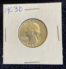 1963 D Washington Quarter 25c 90% Silver Coin VF to XF Condition Uncertified