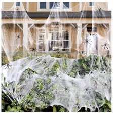 Large Halloween Spider Web Decorations 1400 sqft 150 Fake Spiders Indoor Out...