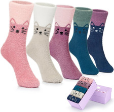 SISOSOCK Fuzzy Cozy Warm Socks for Women-Winter Home Thick Multicoloured Cat