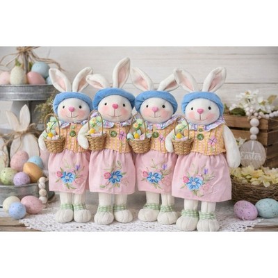 Set of 4 Easter Bunny Dolls Cottagecore Farmhouse Spring Decor Rabbits Shelfsit