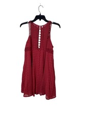 Free People Dress Womens 4 Red Lace High Neck Sleeveless Trapeze Swing Pockets