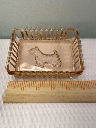 Vintage Jeanette Pink Depression Glass Scottie Dog Candy Soap Trinket Dish