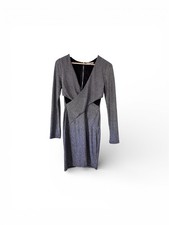 Papaya Black  Metallic Bodycon Short Dress Long Sleeve with Cutout Details L