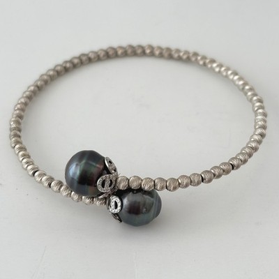 Macys Damen Sterling Splitter Zucht Tahiti Perlen Armband Manschette Armreif Preppy