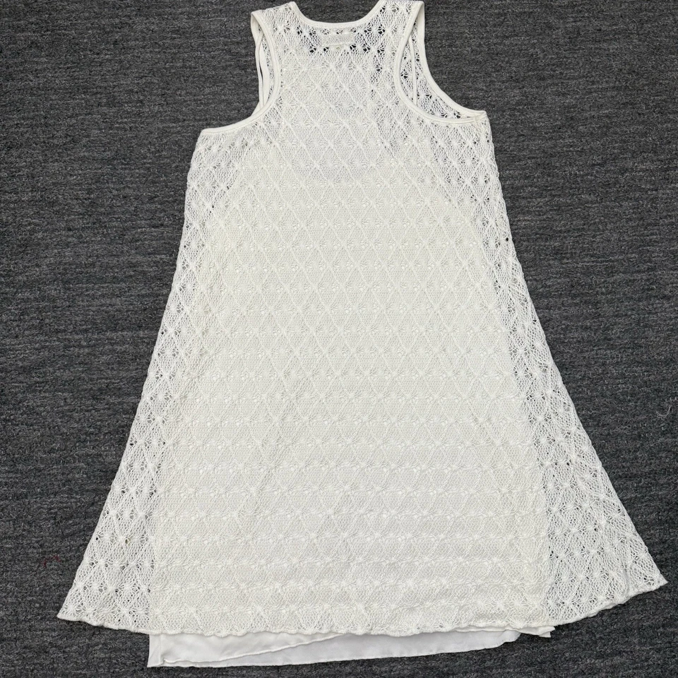 Vestido feminino denim e suprimentos Ralph Lauren XL branco crochê forrado de malha Y2K praia - Imagem 2 de 4