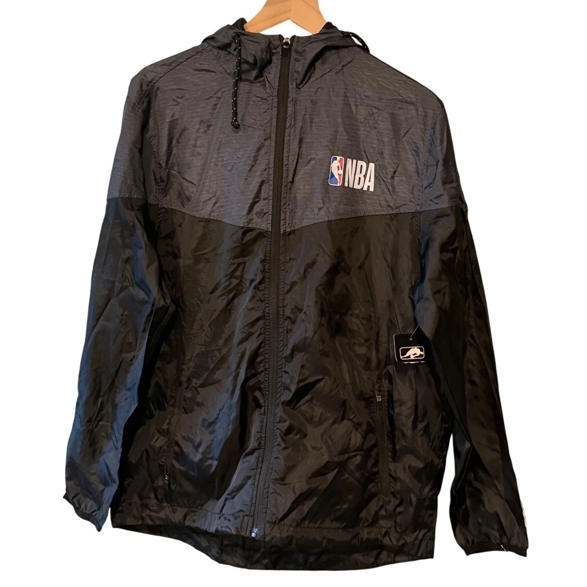 NBA Hooded Windbreaker Jacket Black Grey Full Zip Basketball Medium - product detail image 1