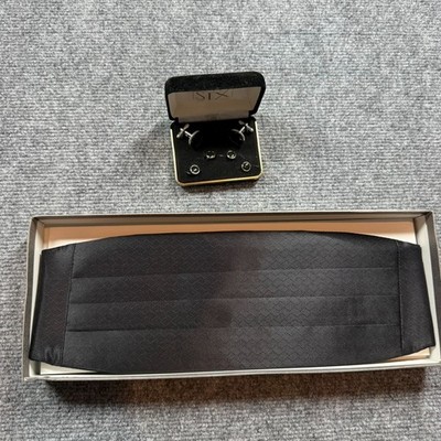 Vintage After Six Gold & Black Onyx Insert Cufflink Button Set in Box + Belt