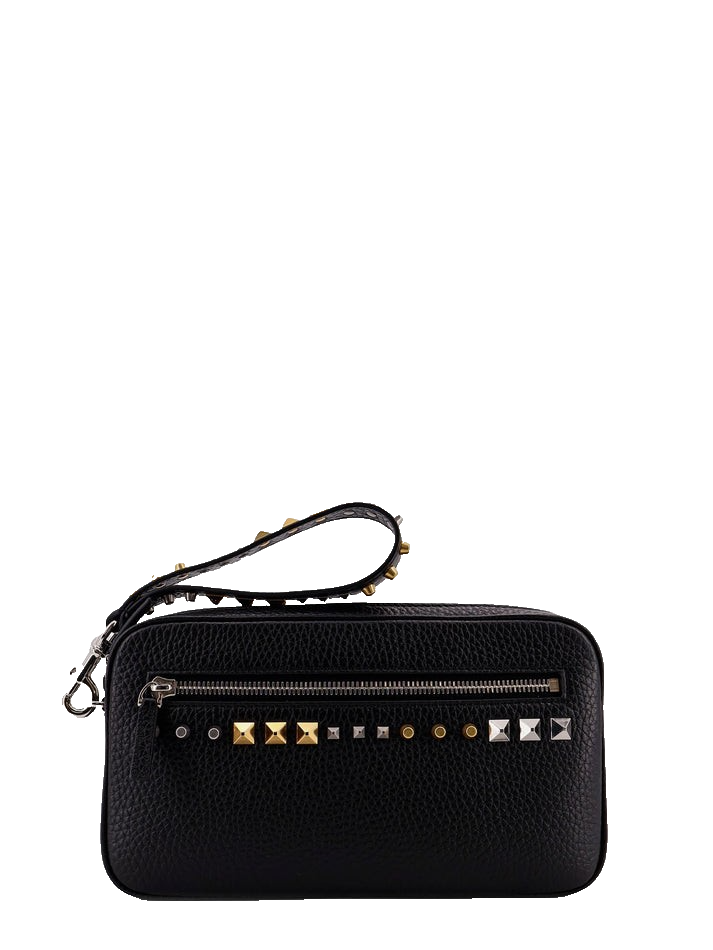 VALENTINO GARAVANI Rockstud Black Leather Clutch Bag New