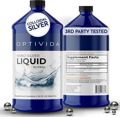 Optivida Colloidal Silver Liquid 32oz Nano Supplement Immune Support Non-GMO
