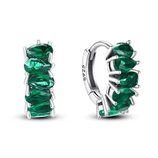 KUNSIR Fashion 925 Sterling Silver Green CZ Hoop Earrings Jewelry Gift For Women