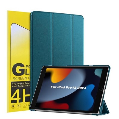 Tablet Schutzhülle für Apple iPad Pro 7. Gen 13 2024 Hülle Cover Blaugrün Folie