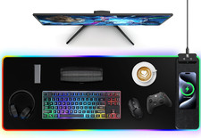 Mouse Pad with Wireless Charging, Large Desk Mat RGB Gaming Mousepad, 10 Light C