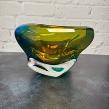 Paul Harrie Verdant Pacific Bowl PH41B Thick Art Glass Piece Signed