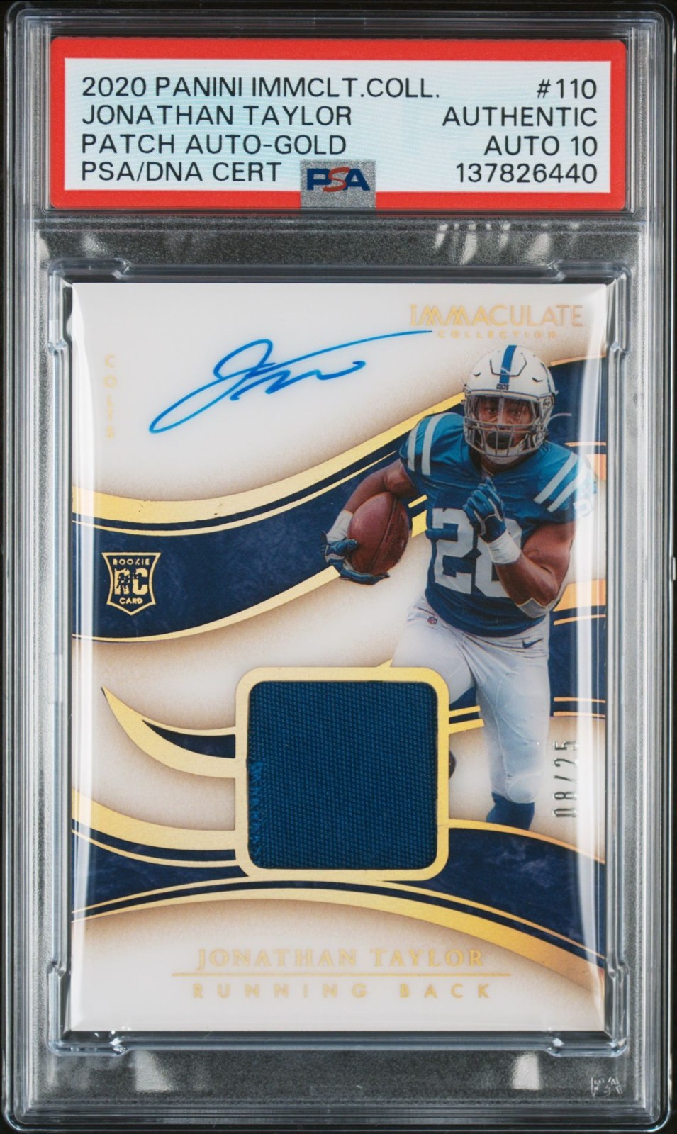Jonathan Taylor Panini Immaculate Collection #110 Patch Autograph-Gold
