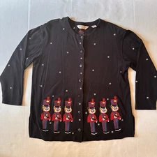 Bechamel Petites Black Christmas Nutcracker Cardigan Sweater Size M Vintage